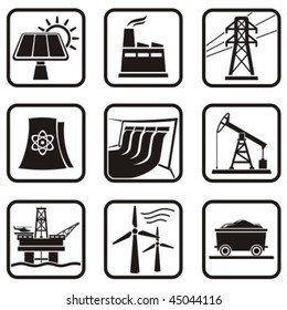 Set energy icons of various ways to produce energy in one color.