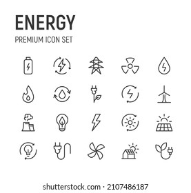 Set of energy line icons. Premium pack of signs in trendy style. Pixel perfect objects for UI, apps and web. 