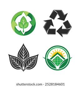 Set von Energie-Recycling-Symbol, Vektorgrafik-Blatt, Sonne, Solar, Symbol