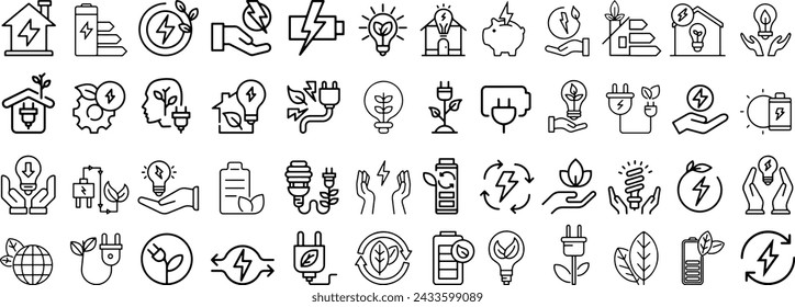 Set of Energy Saving  icon collection. green, renewable energy, alternative sources energy. Vector illustration.