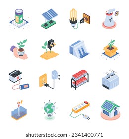 Set of Energy Storage Isometric Icons 

