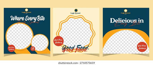 Set Engaging food post template set for marketing promotions with empty spaces