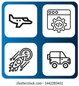 Set of engine icons such as Small plane, Web development, Rocket, Jeep , engine