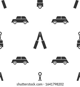 Set Engine piston, Car battery jumper power cable and Car on seamless pattern. Vector