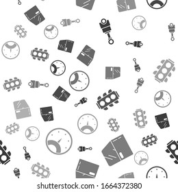 Set Engine piston, Car door, Traffic light and Speedometer on seamless pattern. Vector