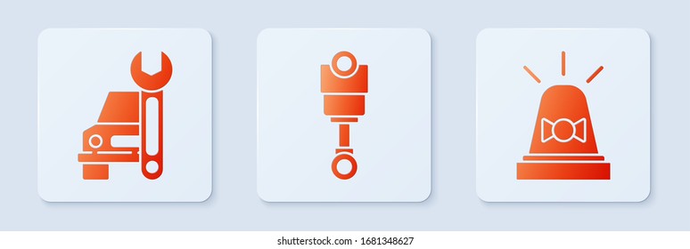 Monte el pistón del motor, el servicio del Camión y la sirena del lavaparabrisas. Botón cuadrado blanco. Vector