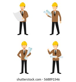 Set of Engineer Character Design Vector.