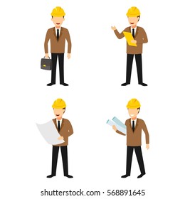 Set of Engineer Character Design Vector.