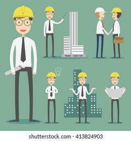 Set of engineer character poses.