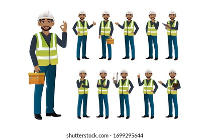 Set of engineer with different poses