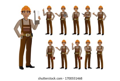 Set of engineer with different poses