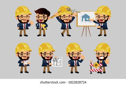 Set of engineer  with different poses