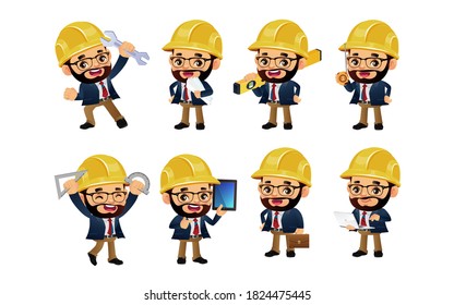 Set of engineer  with different poses