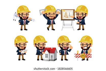 Set of engineer  with different poses