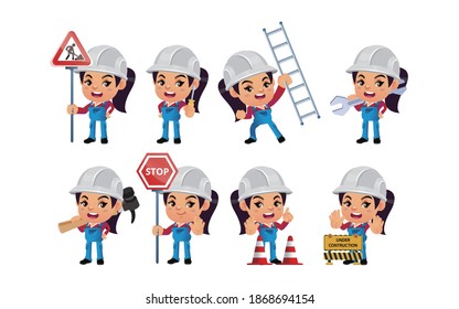 Set of engineer  with different poses