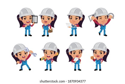 Set of engineer  with different poses