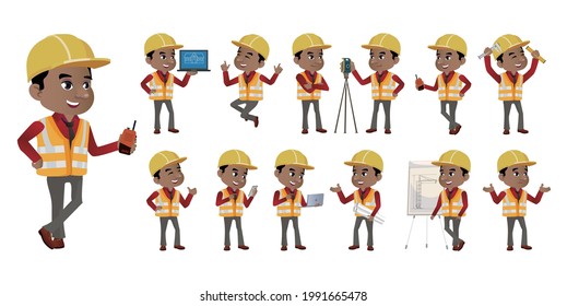 Set of engineer with different poses