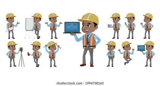 Set of engineer with different poses