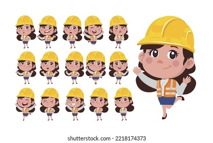 Set of engineer with different poses