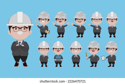 Set of engineer with different poses
