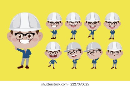 Set of engineer with different poses