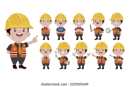 Set of engineer with different poses