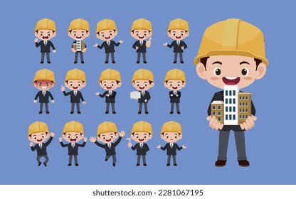 Set of engineer with different poses