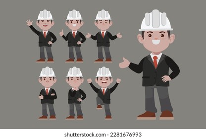 Set of engineer with different poses