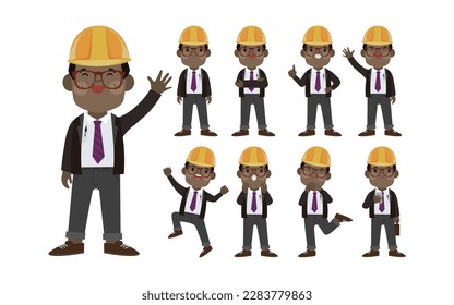 Set of engineer with different poses