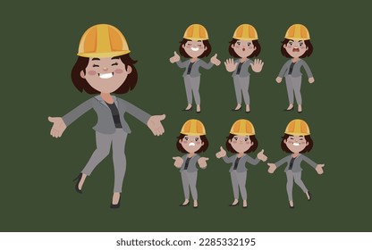 Set of engineer with different poses