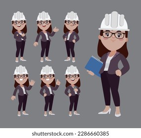 Set of engineer with different poses