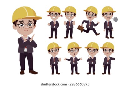 Set of engineer with different poses