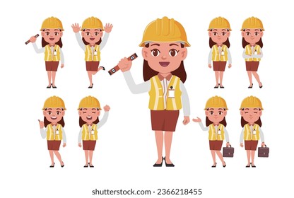Set of engineer with different poses