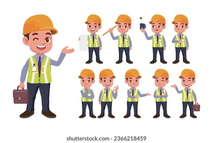 Set of engineer with different poses