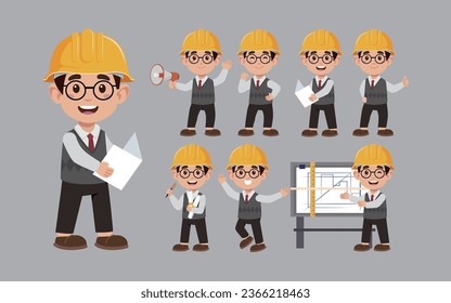 
Set of engineer with different poses