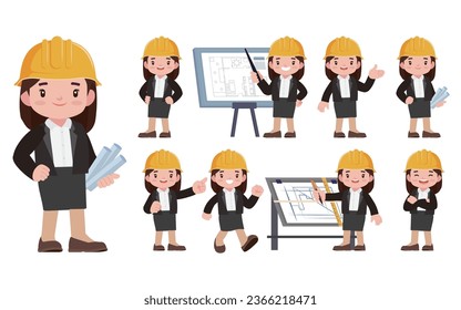 Set of engineer with different poses