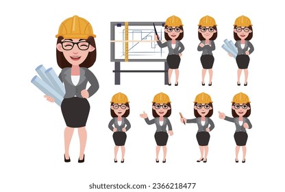 Set of engineer with different poses