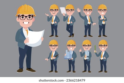 
Set of engineer with different poses