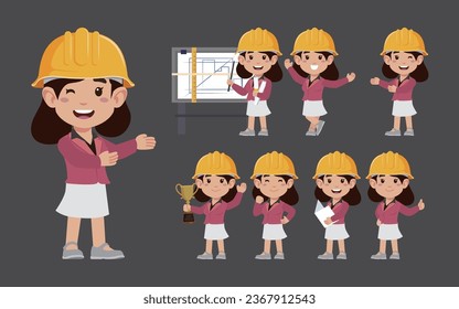 Set of engineer with different poses