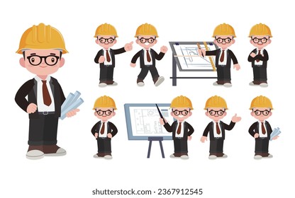 Set of engineer with different poses