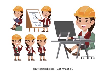 Set of engineer with different poses