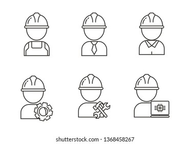 Set of engineer icon with outline design. Engineer vector illustration
