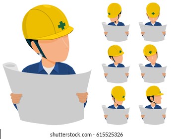 set of engineer is reading drawing icon
