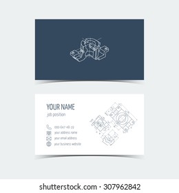 Set of engineering business card. Engineering drawings. vector illustration