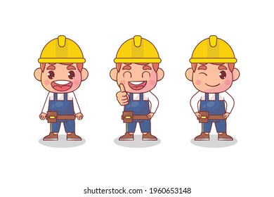 Set of engineering character with gesture expressions Premium Vector
