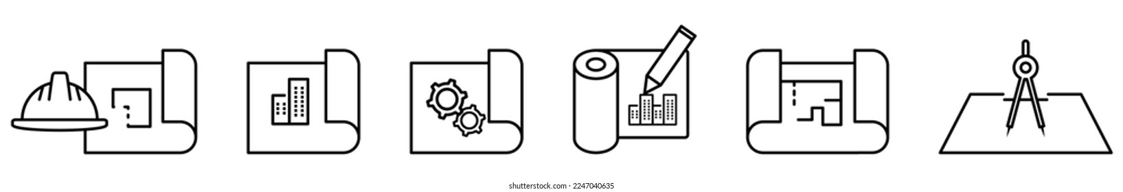 Set of engineering drawing icons. Design can use for web and mobile app. Vector illustration
