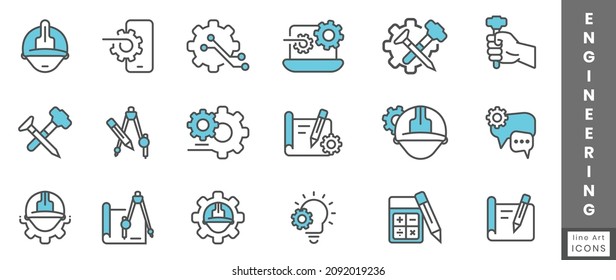 Conjunto de un icono plano de ingeniería para aplicaciones o sitios web