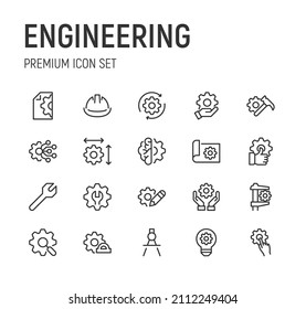 Conjunto de iconos de línea de ingeniería. Paquete de carteles de moda. Pixel perfecto objetos para interfaz de usuario, aplicaciones y web. 