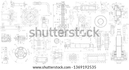 A set of engineering mechanical parts .Vector engineering illustration.Technical drawing background .