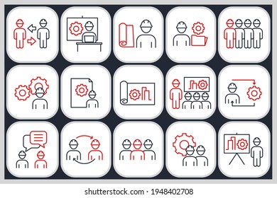 Set of Engineering People icon. People Teamwork Engineering pack symbol template for graphic and web design collection logo vector illustration